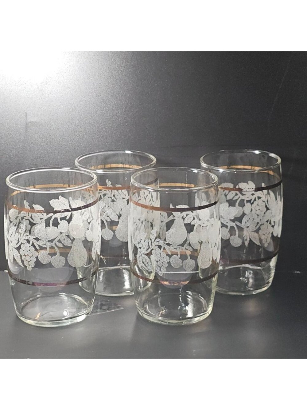 4 Bartlett Collins Golden Fruit Tumbler Glasses 1947 Vintage White Fruit Gold ba